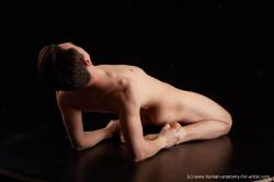 Nude Man White Laying poses - ALL Slim Short Laying poses - on back Black Standard Photoshoot Realistic